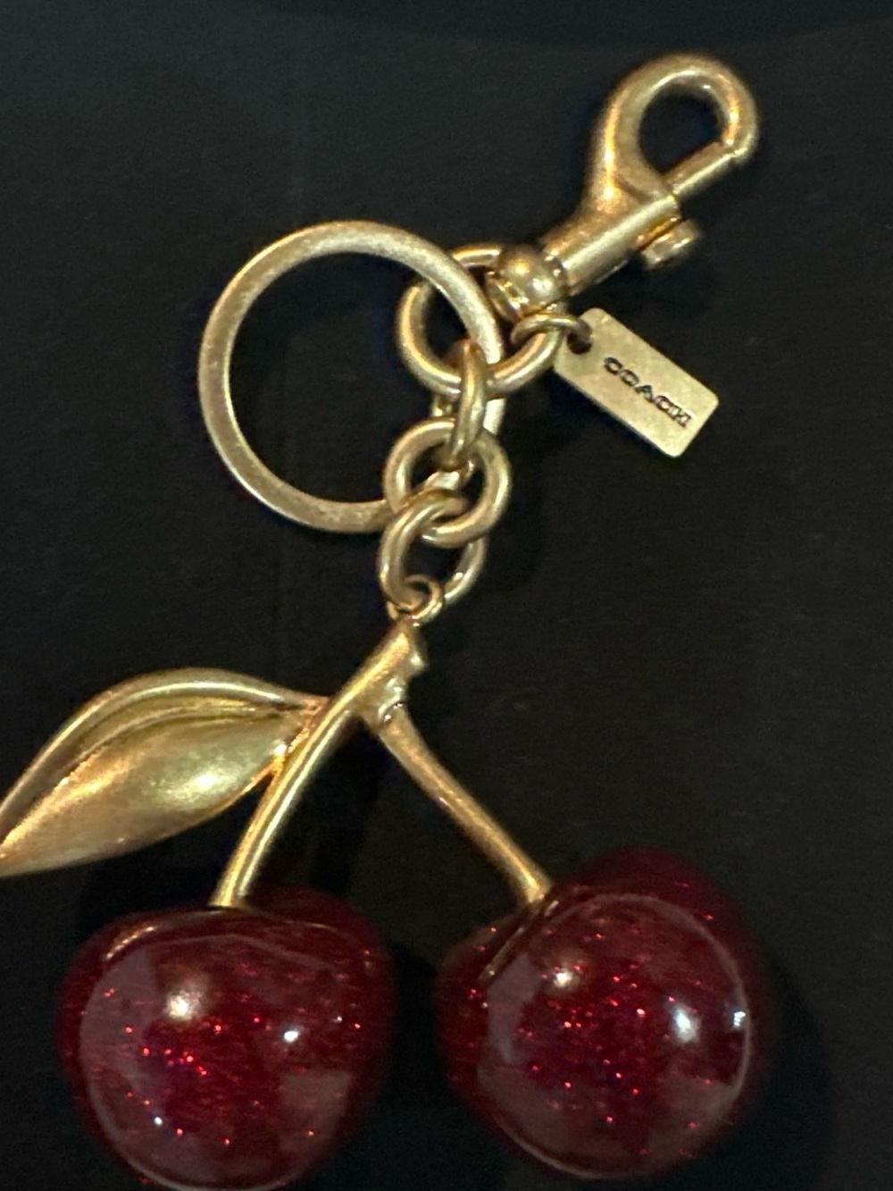 Coach Gold-Tone Cherry Key Charm with Red Glitter Cherries